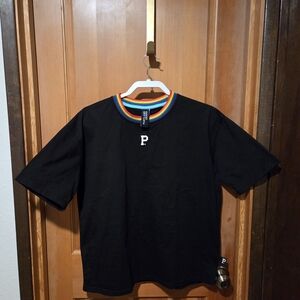 Portland Gear Thick Black Tshirt w/ Rainbow  Collar Size Large NWOT